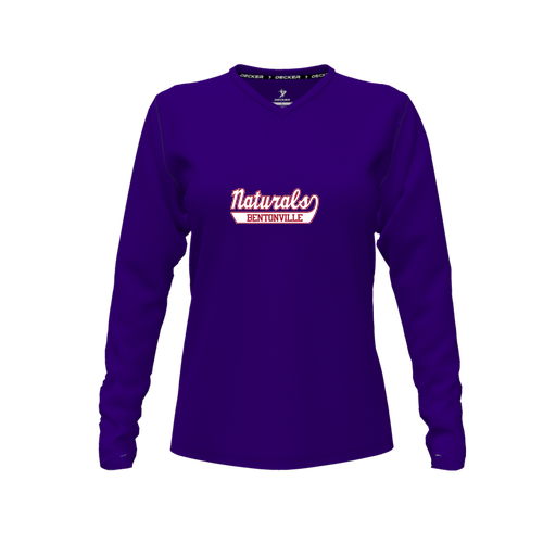 [CUS-DFW-TEES-CMF-VNK-LSL-PUR-FYXS-LOGO1] Decker Comfort T-Shirt (Female Youth XS, Purple, V Neck, Logo 1, Long Sleeve)