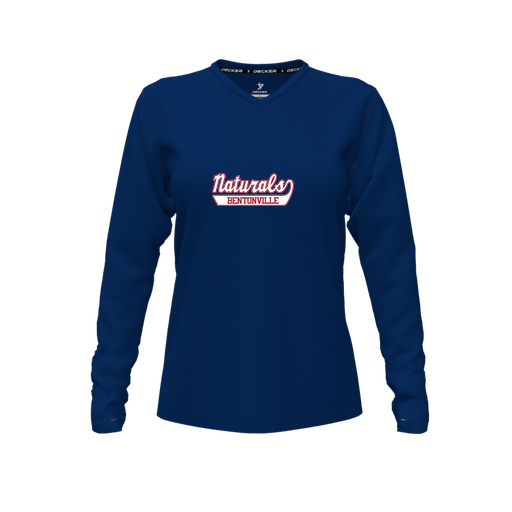 [CUS-DFW-TEES-CMF-VNK-LSL-NVY-FYXS-LOGO1] Comfort T-Shirt (Female Youth XS, Navy, V Neck, Logo 1, Long Sleeve)