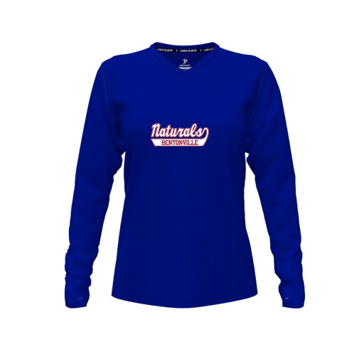[CUS-DFW-TEES-PER-VNK-LSL-RYL-FYXS-LOGO1] Performance T-Shirt (Female Youth XS, Royal, V Neck, Logo 1, Long Sleeve)